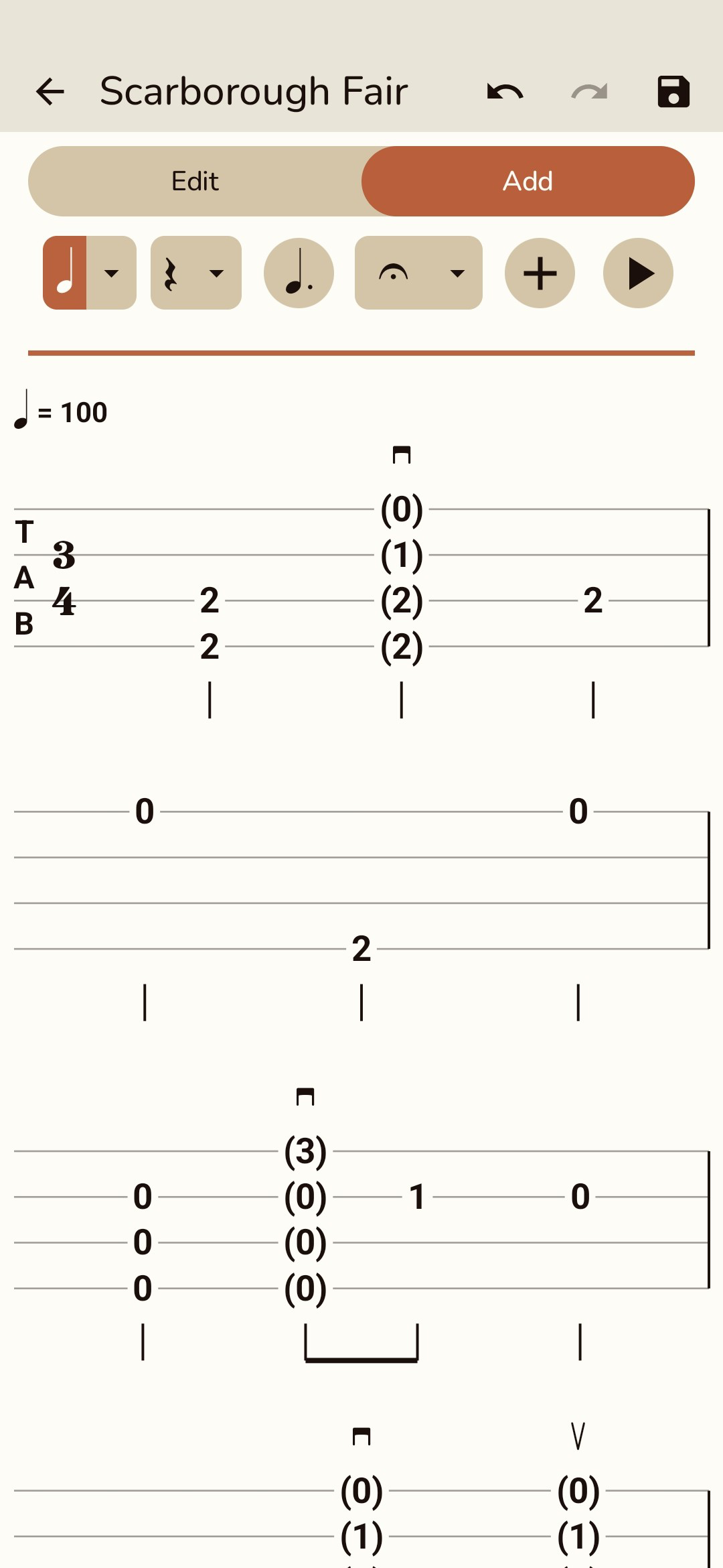 Tab editor screenshot in Ukulele Pouch